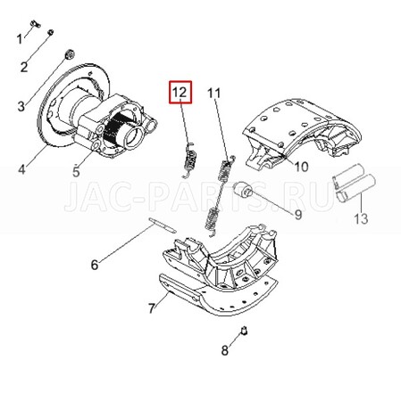 Пружина задних тормозных колодок нижняя JAC N350 N410 AK69000340028